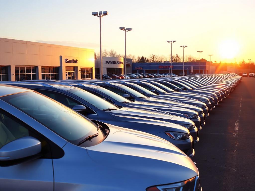 Used cars lot at sunset